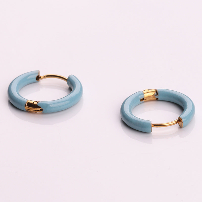 Wholesale Titanium Steel Enamel Colored Multi Color Drip Oil Premium Feeling Water Washable Non Fading Earrings